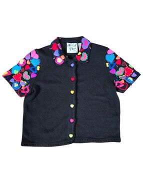 Vintage 90s Michael Simon Heart Applique Knit Cardigan Retro Art Size Medium